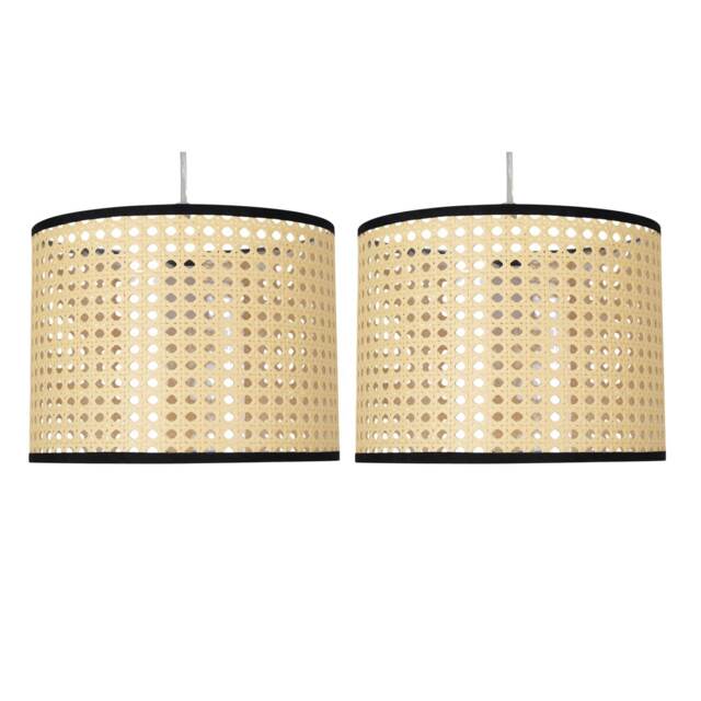 Set of 2 Woven - 25cm Wicker Easy Fit Pendant Shades Brown Black Medium 2
