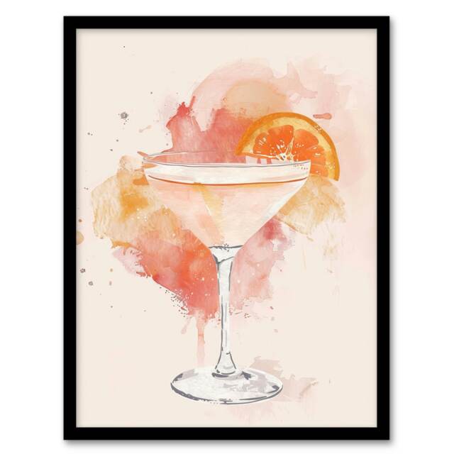 Sidecar Cocktail Pastel Pink Orange Home Decor Black Framed Wall Art Print A4