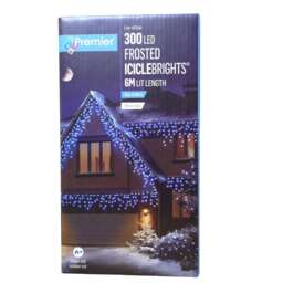 300 LED 7.5m Premier Christmas Outdoor 8 Function Icicle Lights Blue & White