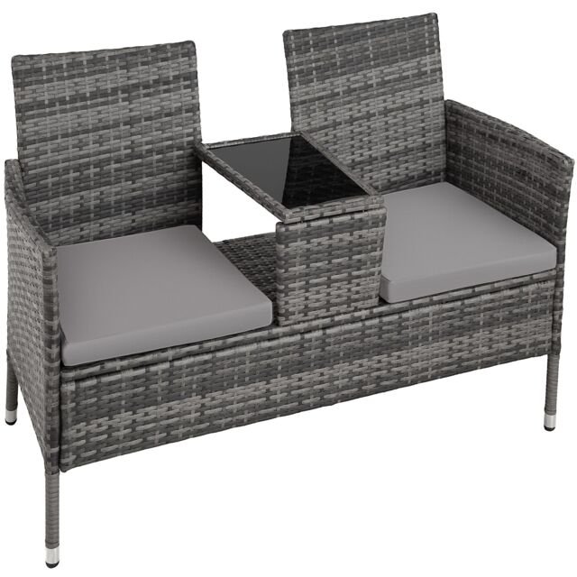 Garden Bench Narbonne - 2-seater with table, weather-resistant polyrattan Grey grey/light grey One Size 1