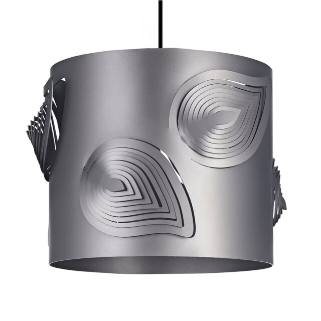 Pearl Grey Solid Metal Easy Fit Pendant Shade with Laser Cut Leaves