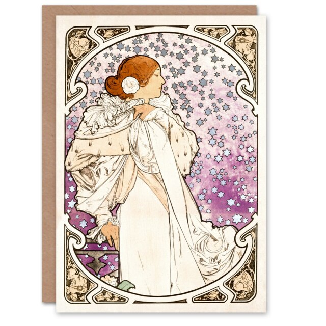 Alphonse Mucha Art Card Lady of Camellias Theatre Portrait