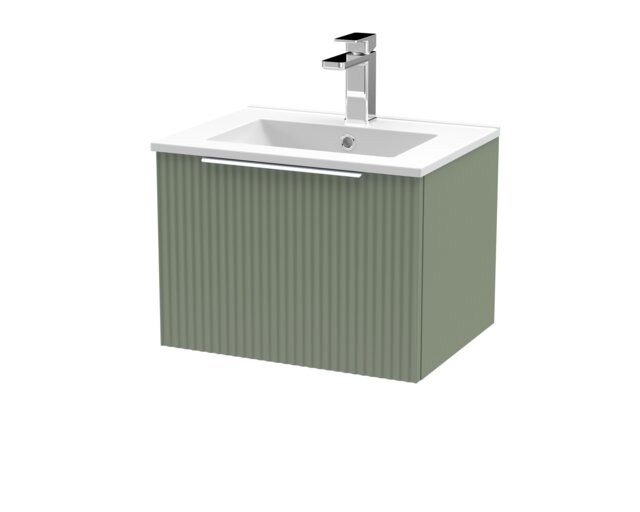 Balterley Tixall Fluted 1 Drawer Wall Hung Vanity Unit with Minimalist Basin, Satin Green, 500mm
