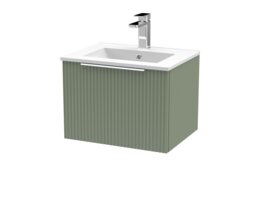 Balterley Tixall Fluted 1 Drawer Wall Hung Vanity Unit with Minimalist Basin, Satin Green, 500mm