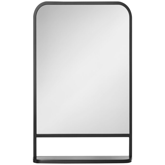 HOMCOM Rectangle Wall Mirror with Shelf 86 x 53 cm, for Living Room, Bedroom Black