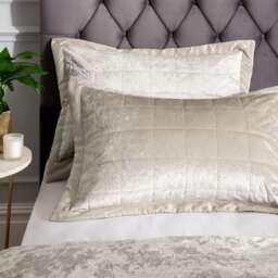 Catherine Lansfield Crushed Velvet Quilted Pillow sham Pair Cream Natural Standard
