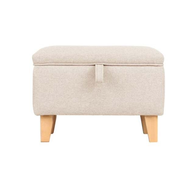 Living and Home Linen Upholstered Storage Ottoman - Beige - 49cm