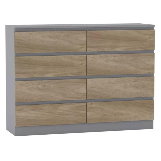 Minimalist Chest of 8 Drawers - 88.3x120x35cm Grey Grey & Oak 1