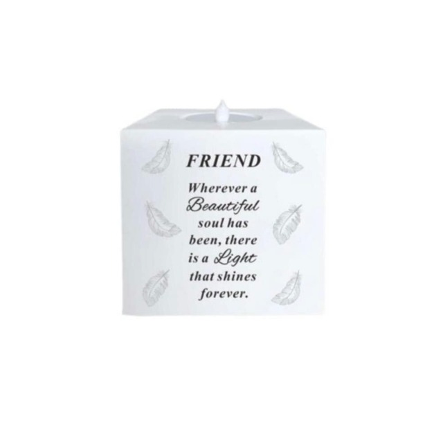 David Fischhoff Feather Memorial With LED Candle - Friend White