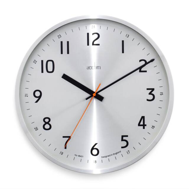 Acctim Klar Wall Clock Non-Ticking Sweep Metal Case 12/24 Dial Quartz Brushed Metal 40cm