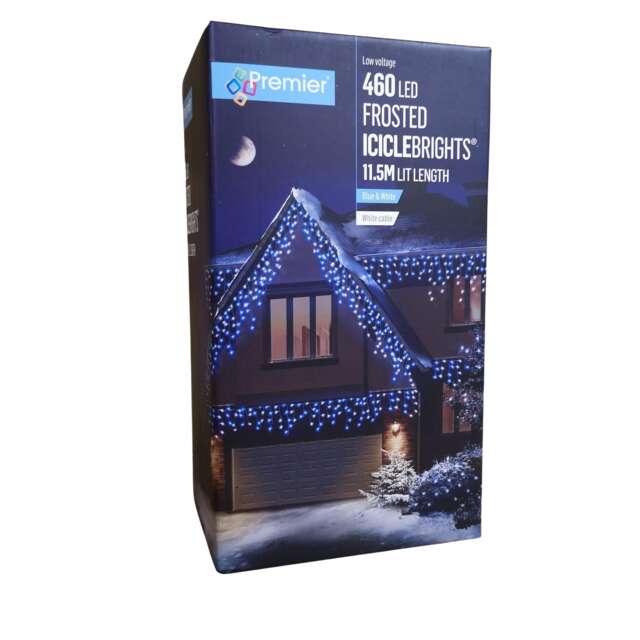 460 LED 11.5m Premier Christmas Outdoor 8 Function Icicle Lights Blue & White