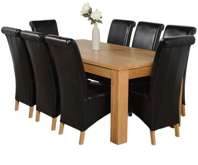 Dakota 182 x 92cm Oak Large Dining Table and 8 Montana Leather Chairs Black Black