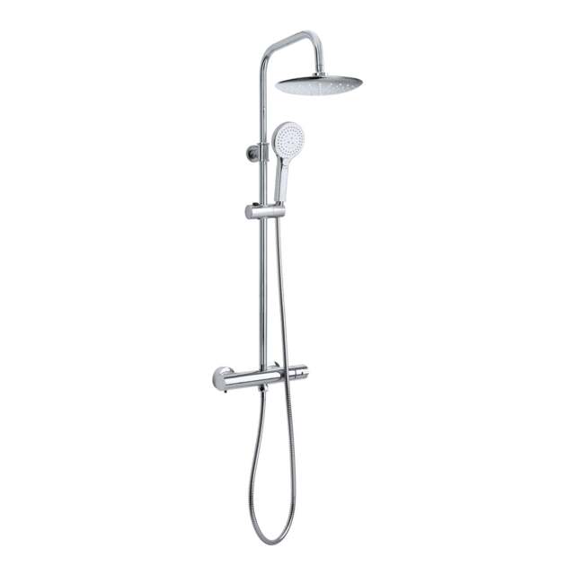 EuroShowers THERMO Round Rigid Riser Twin Head Chrome Shower Set