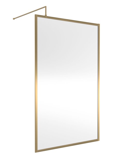 Balterley Toughened Safety Glass Wetroom Screen with Support Bar Copper Brushed Brass