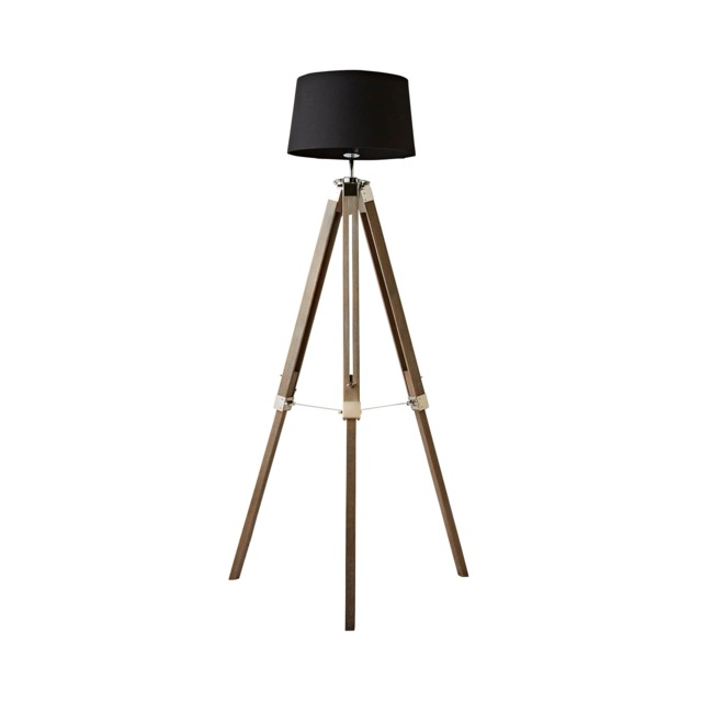 ValueLights Clipper Light Wood Floor Lamp Black Taper Shade and Bulb