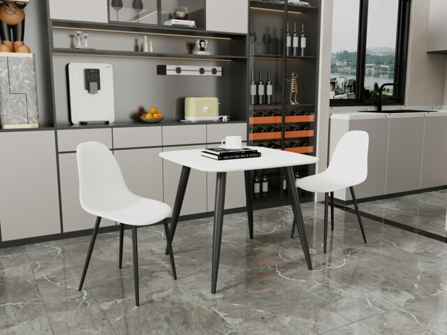 Aspen White 80cm Square Dining Table with 2 Modern Plastic Curve Design Chairs - Compact Contemporary Dining Set White White One Size 1