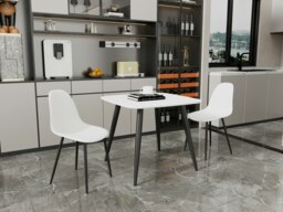 Aspen White 80cm Square Dining Table with 2 Modern Plastic Curve Design Chairs - Compact Contemporary Dining Set White White One Size 1