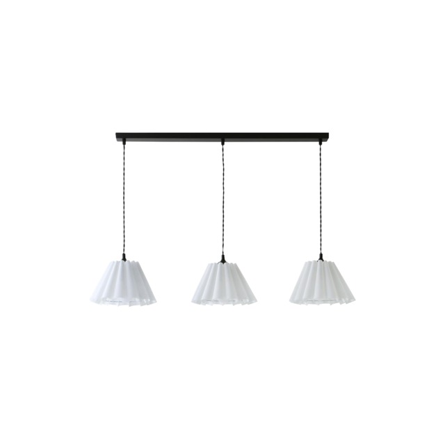 ValueLights Lauren White Pleat 3 Drop Bar Matte Black Diner Ceiling Pendant Light with Bulbs Black