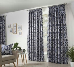 Scandi Pencil Pleat Taped Lined Curtains - 229cm x 229cm - Navy/Silver