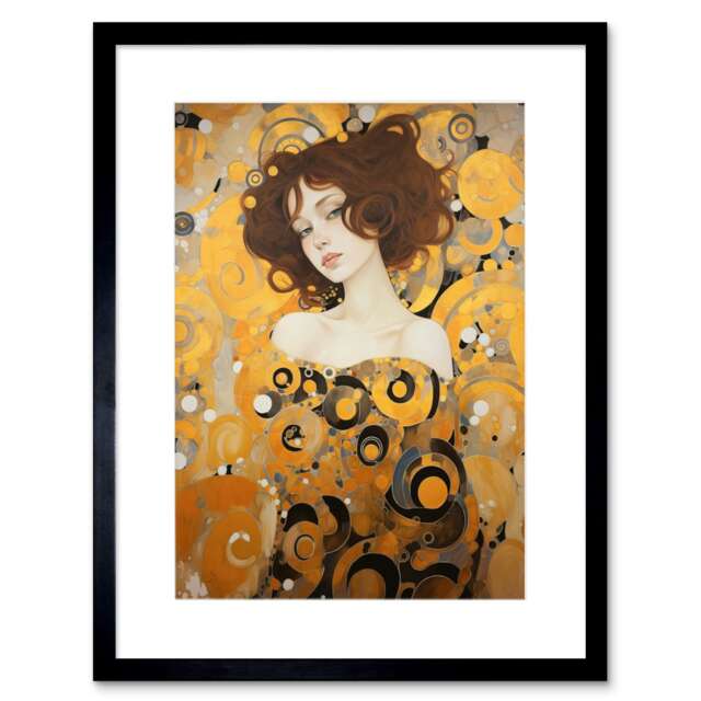 "Woman Portrait Gustav Klimt Style Muse Art Nouveau 9x7"" Black Framed Wall Art Print"