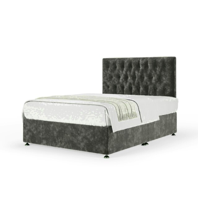 Charcoal Chenille No Drawer Divan Base and Lona Headboard King Size