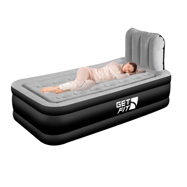 Get Fit Air Bed With Built In Electric Pump - Premium Single Airbed - Quick Blow Up Bed With Headboard & Free Inflatable Pillow Black Black / Grey 1