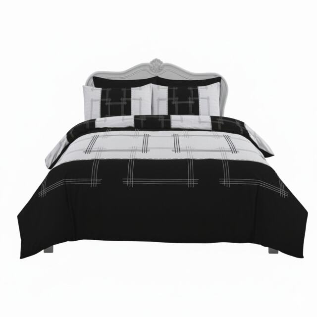 Patchwork Duvet Cover Set Vintage Style Bedding Matching Pillowcases Black King