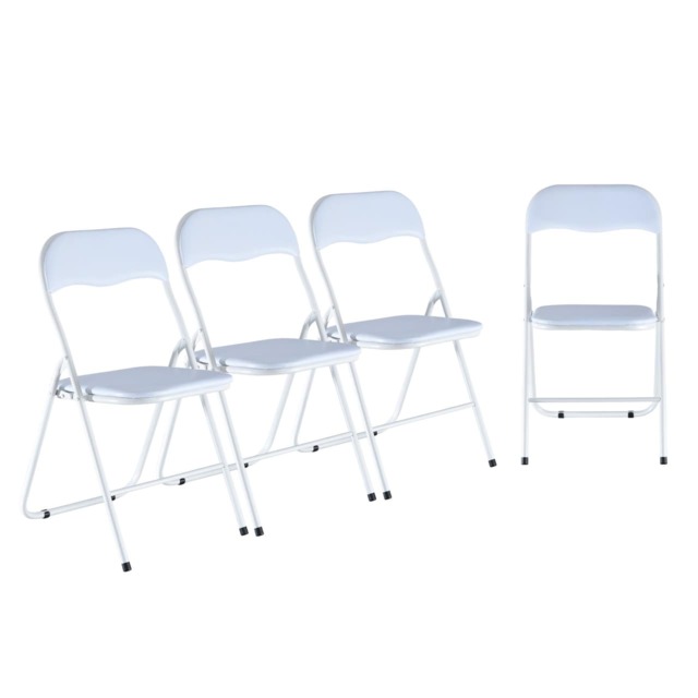 4-Pc Folding Chair Set with Cushioned PVC Seat and Back White 4