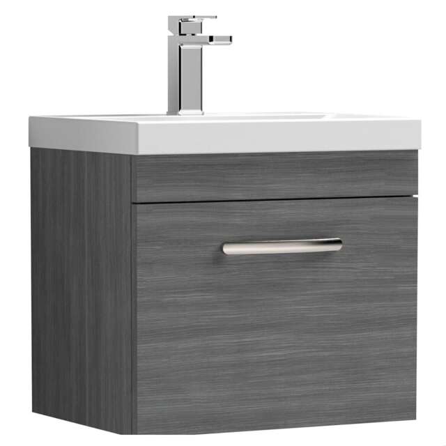 Balterley Millwich Contemporary 1 Drawer Wall Hung Vanity Unit with Thin Edge Basin, Anthracite Woodgrain, 500mm