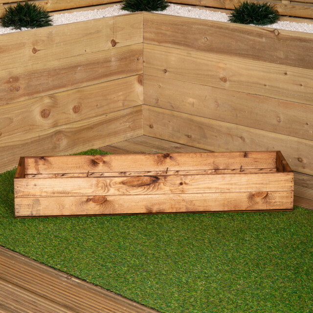 Hand Made 102cm x 28cm x 14cm Rustic Wooden Garden Window Trough / Flower Planter Brown Brown