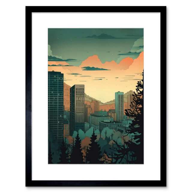 "Skyscrapers by Forest Urban Architecture Landscape 9x7"" Black Framed Wall Art Print"