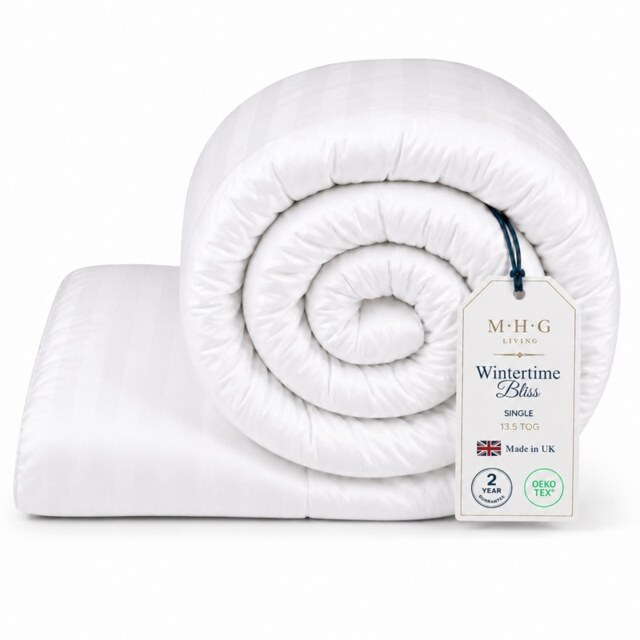 MHG Living Heavy 13.5 Tog Winter Duvet – Extra Warm Hollowfibre Quilt for Cold Nights White Single