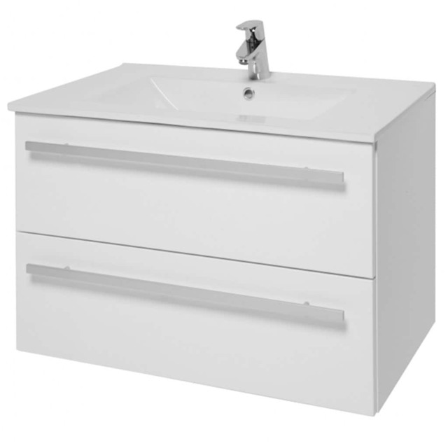 Bathroom 2-Drawer Wall Hung Vanity Unit with Ceramic Basin 800mm Wide - White - Brassware Not Included White White 1