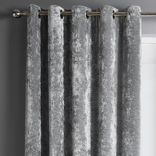 Intimates Crushed Velvet Ready Made Eyelet Curtains - 117cm x 137cm Grey Silver