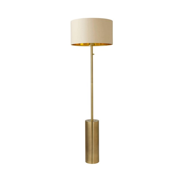 ValueLights Lexy Antique Brass Dimmable Floor Lamp Beige Gold Shade and Bulb