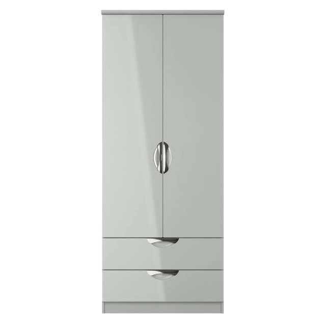 Holborn 2 Drawer Double Wardrobe in Grey Gloss & Dusk Grey (Ready Assembled) Grey Grey Gloss & Dusk Grey