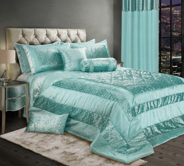 Intimates Vera Foil Printed Quilted Bedspread Blue Duck Egg Single