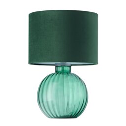 Contemporary Emerald Ribbed Glass Table Lamp with Forest Green Velvet Shade Green Forest Green 1