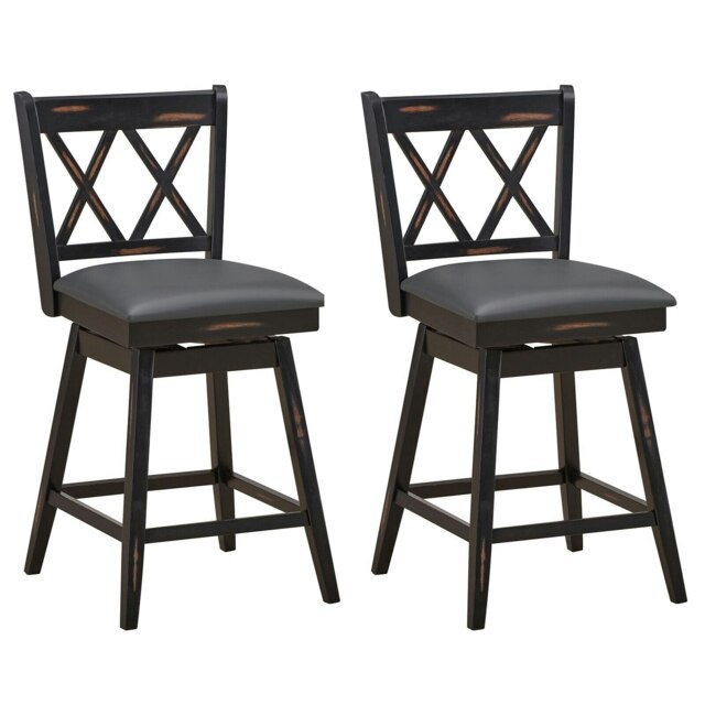 COSTWAY 66cm Set of 2 Bar Stools Counter Height Chair Black Black