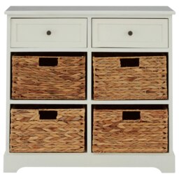Orsina Rustic Style Ivory 2 Drawers 4 Baskets Cabinet, Compact Design Display Cabinet, Spacious Side Cabinet