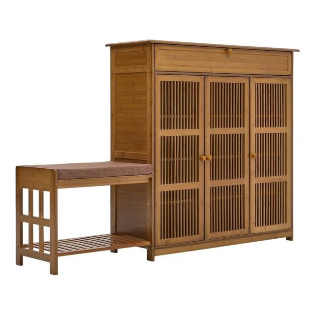 Living and Home Bamboo Entryway Storage Shoe Cabinet with Bench
