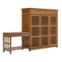 Living and Home Bamboo Entryway Storage Shoe Cabinet with Bench