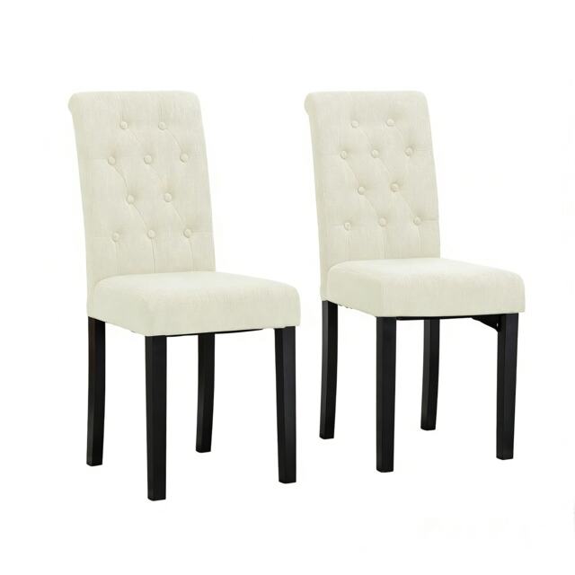 Set of 2 Tufted Button Back Fabric Dining Chairs Cream by MCC Direct