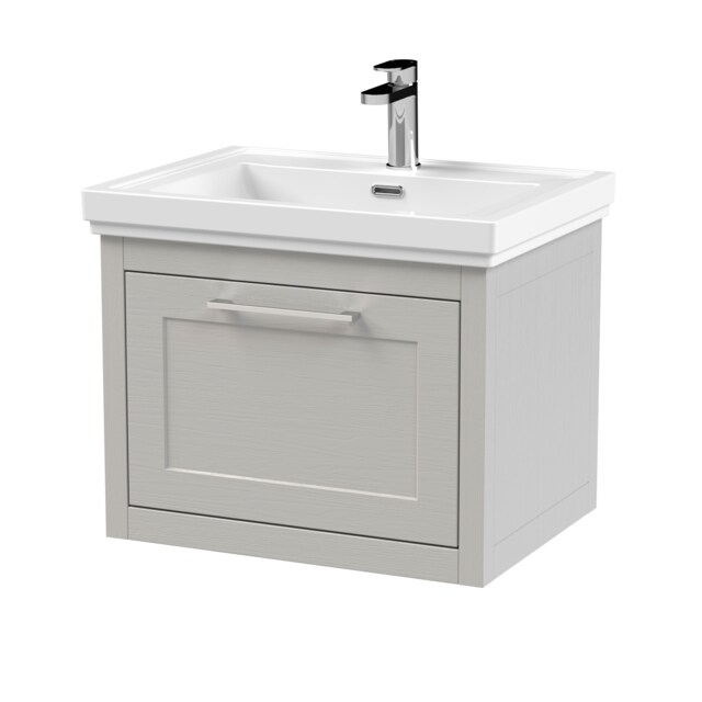 Balterley Traditional Bathroom Wall Hung 1 Drawer Vanity Unit and 1 Tap Hole Fireclay Basin Grey Earl's Grey