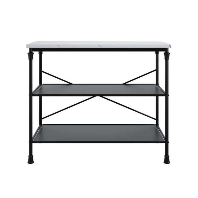 Fairmont Kitchen Island - Wood Variant/Metal - L65 x W115 x H91 cm - Marble Effect/Black - Flat Pack
