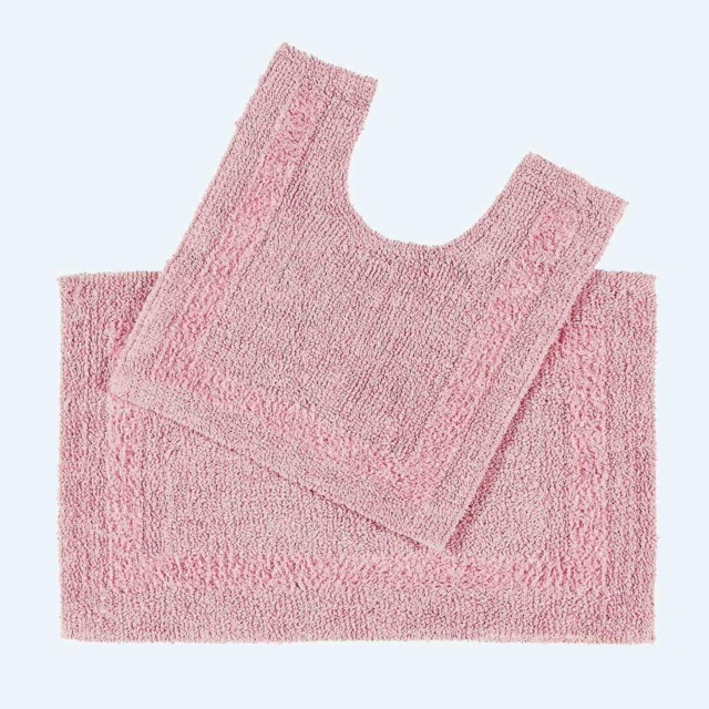 Homescapes Luxury Reversible Cotton Bath Mat Set - Blush Pink