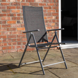 Outdoor Garden Patio Multi Position Reclining Folding Chair in Black and Silver Grey Grey