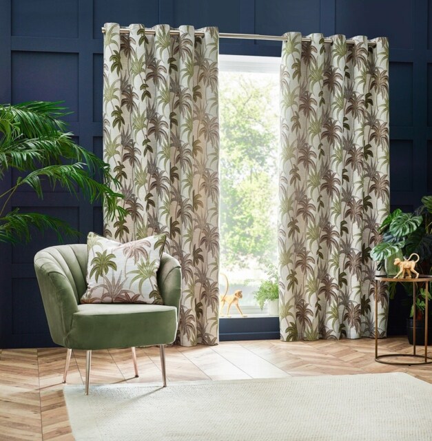 Wylder Galapagos Jacquard Green Eyelet Curtains (W)117cm x (D)183cm Multi