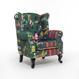 Fabric Green Patchwork Chesterfield Wingback Chair