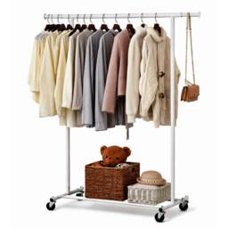 House of Home Heavy Duty White Clothes Rail Adjustable Width, Height Shelf on Wheels, 100kg Capacity